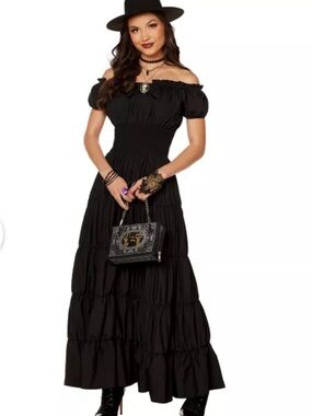 Esprit Black Off-Shoulder Tiered Maxi Dress